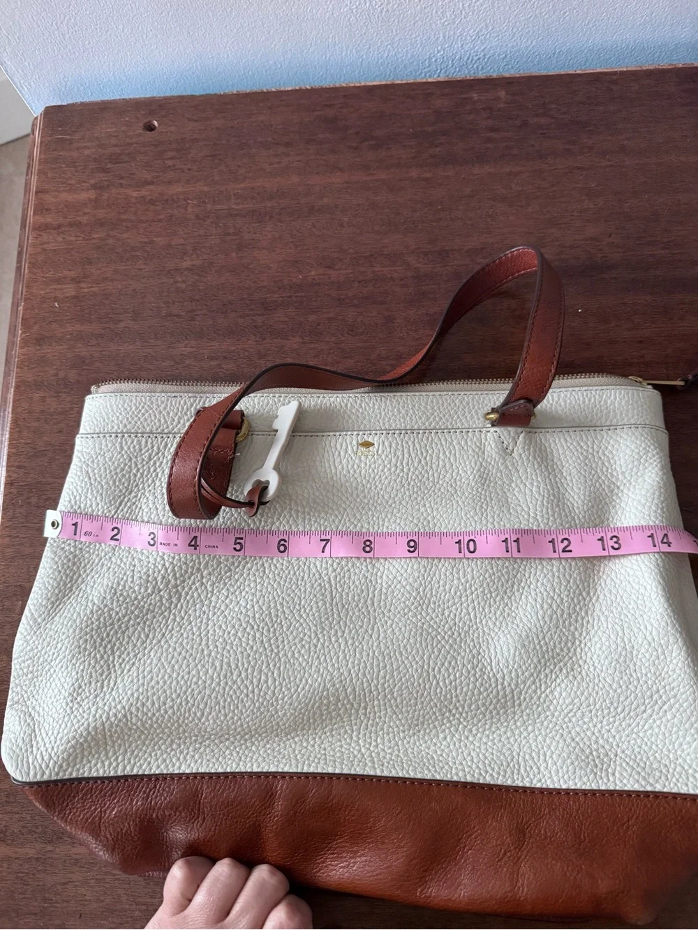 Fossil Two-Tone Cream and Brown Pebbled Leather Tote